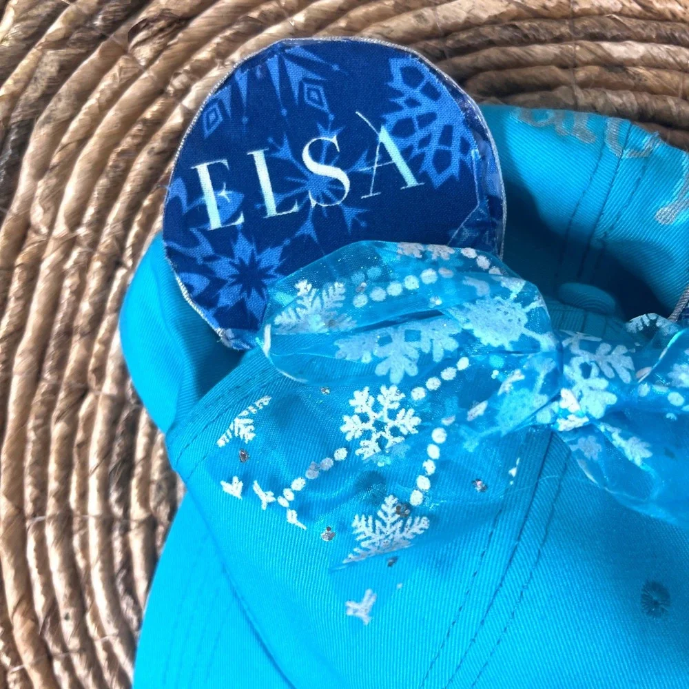 Disney Frozen Elsa Baseball Cap Kids One Size Blue Mouse Ears Snowflake‎ Bow Hat
